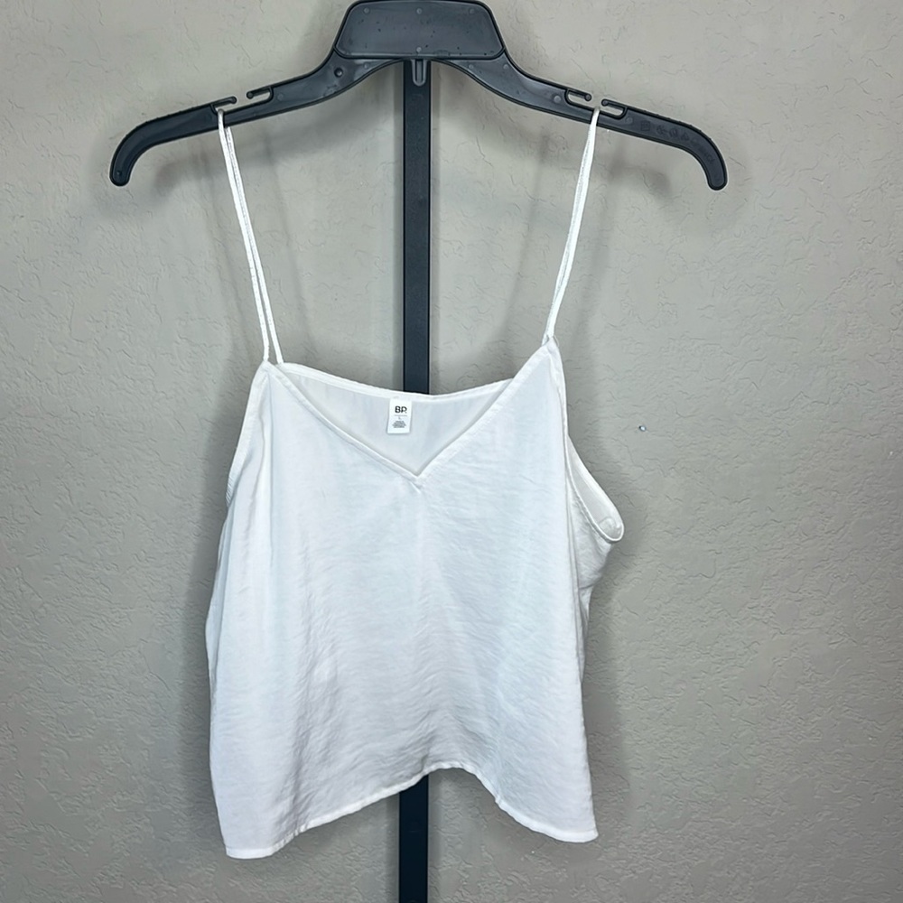 287 - BP NWOT White Satiny Spaghetti Strap Crop Top, Size Large